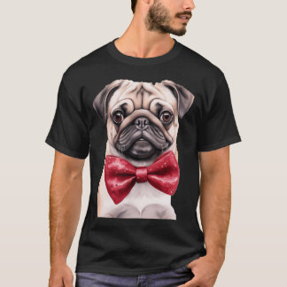 Dappere Pug: Aandoenlijk Hond Portret met Rode Str T-shirt
