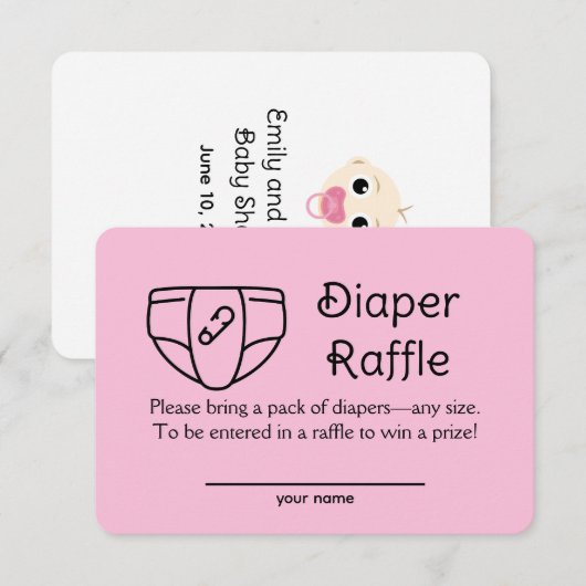 Dappere Raffle Baby Girl Pink Shower Enclosure Kaa Kaart (Voorkant / Achterkant)