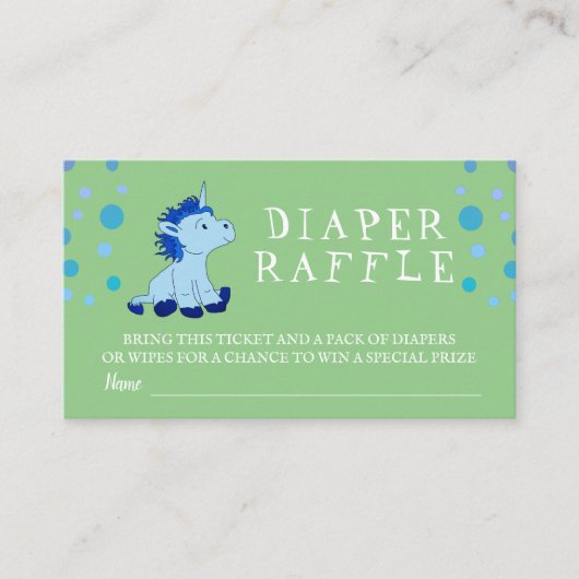 Dappere Raffle Blue Unicorn Baby Boy Enclosure Car Informatiekaartje (Voorkant)
