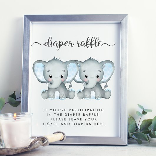 Dappere Raffle Elephant Twin Baby Boys Shower Poster