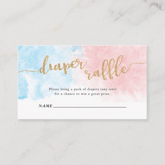Dappere Raffle Gold Glitter Pink & Blue Waterverf Informatiekaartje (Voorkant)