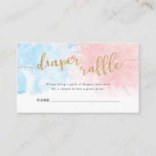 Dappere Raffle Gold Glitter Pink & Blue Waterverf Informatiekaartje