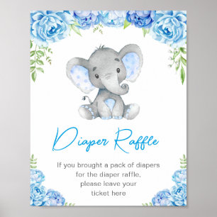 Dappere Raffle Sign Blue Elephant Baby Boy Shower Poster