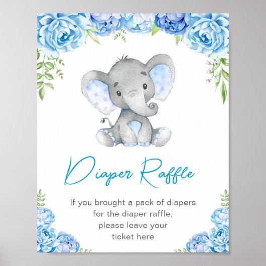 Dappere Raffle Sign Blue Elephant Baby Boy Shower Poster (Voorkant)