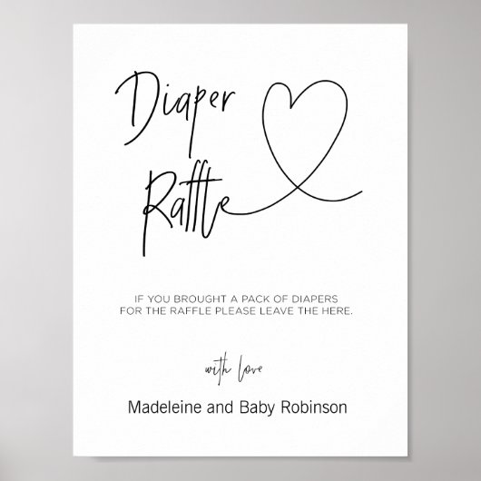 Dappere Raffle Sign for Baby shower Games Heart Poster (Voorkant)