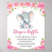 Dappere Raffle Sign Roze Elephant Baby Girl Shower Poster (Voorkant)