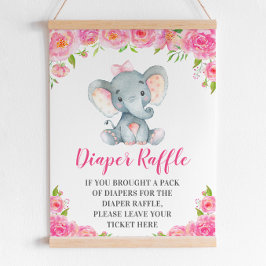 Dappere Raffle Sign Roze Elephant Baby Girl Shower Poster