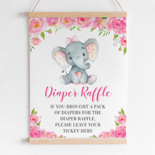 Dappere Raffle Sign Roze Elephant Baby Girl Shower Poster