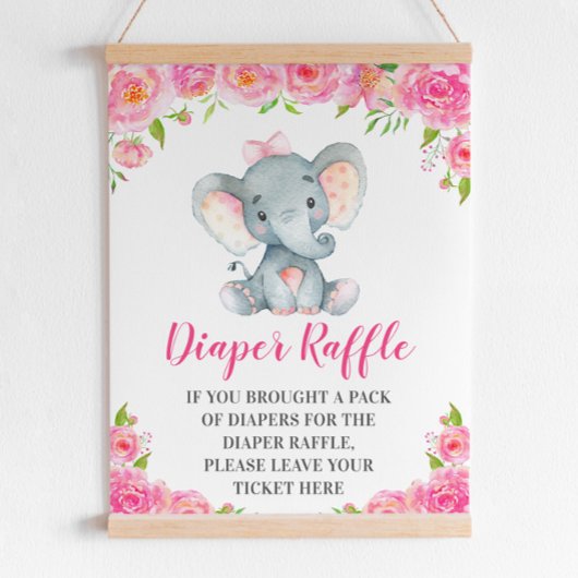 Dappere Raffle Sign Roze Elephant Baby Girl Shower Poster