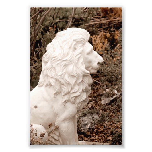 Dappere witte stenen leeuw standbeeld foto afdruk (Voorkant)