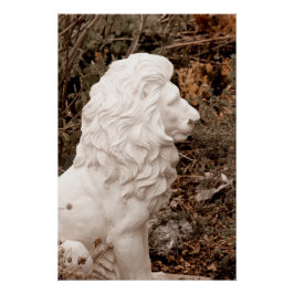 Dappere witte stenen leeuw standbeeld perfect poster