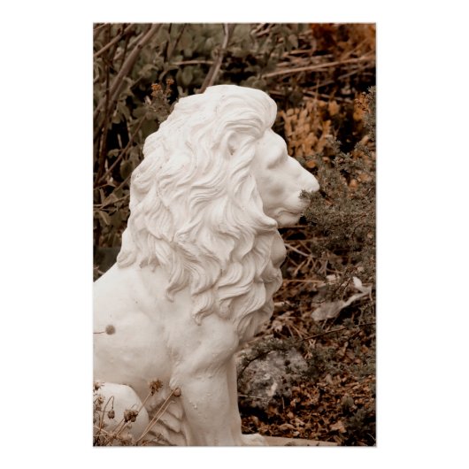 Dappere witte stenen leeuw standbeeld perfect poster (Voorkant)