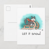 Dappere zwarte en witte Cartoon kat op slee in de  Briefkaart (Voorkant / Achterkant)