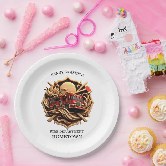 Dapperheid en toewijding brandweer papieren bordje (Feest)