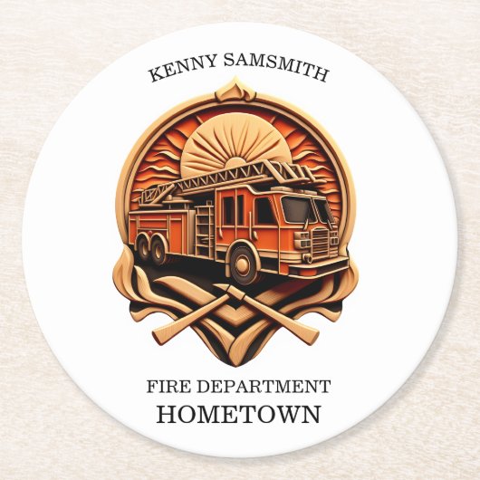 Dapperheid en toewijding brandweer ronde kartonnen onderzetter (Voorkant)