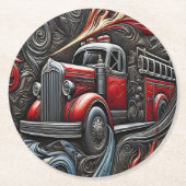Dapperheid in de kunst van de brandweerwagen ronde kartonnen onderzetter (Voorkant)
