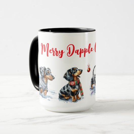 Dapple Dachshund Christmas Mok Cup (Voorkant links)