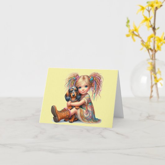 Dapple Dachshund Elke gelegenheid Kaart (Gele Bloem)