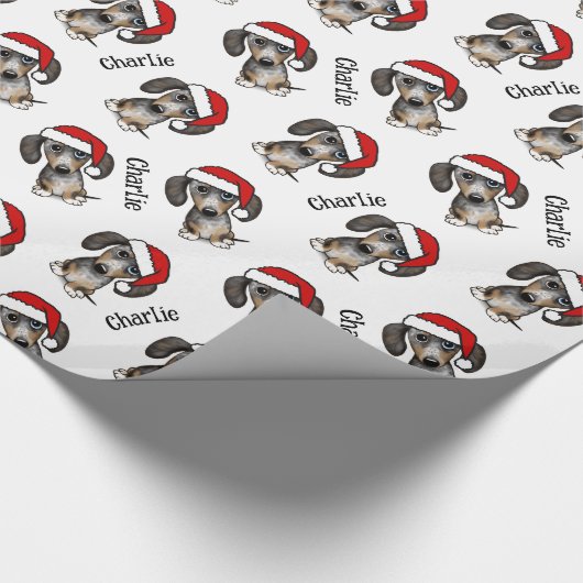 Dapple Dachshund Kerstmis Aangepaste Naam Leuke Ho Cadeaupapier (Hoek)