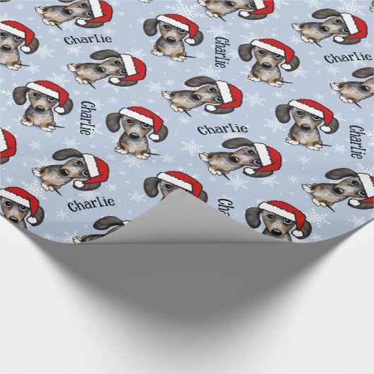 Dapple Dachshund Kerstmis Aangepaste Naam Leuke Ho Cadeaupapier (Hoek)