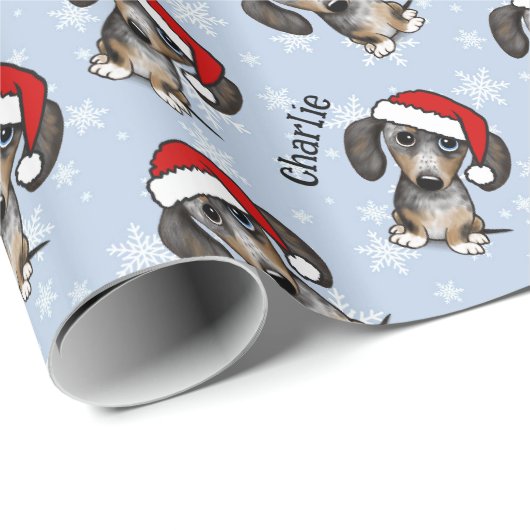 Dapple Dachshund Kerstmis Aangepaste Naam Leuke Ho Cadeaupapier (Rol Hoek)