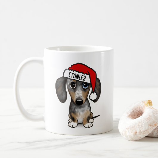 Dapple Dachshund Santa Schattige Dog Aangepaste na Koffiemok (Met donut)