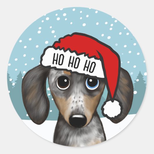 Dapple Dachshund Santa Schattige Wiener Dog Custom Ronde Sticker (Voorkant)