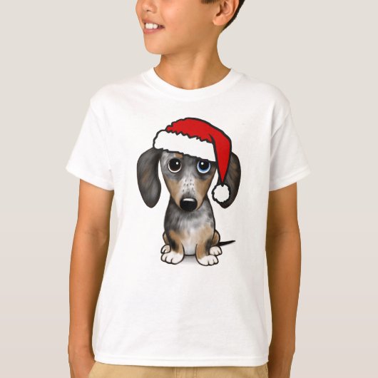 Dapple Dachshund Santa Wiener Hondenkerst T-shirt (Voorkant)