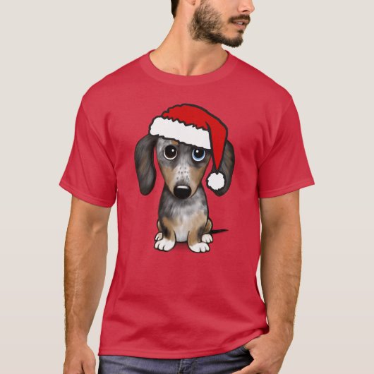 Dapple Dachshund Santa Wiener Hondenkerst T-shirt (Voorkant)