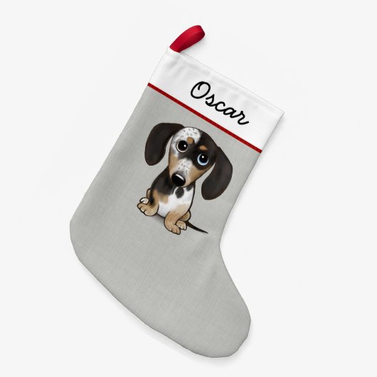 Dapple Dachshund Schattig Dog Persoonlijk Kleine Kerstsok (Voorkant (Hangend))