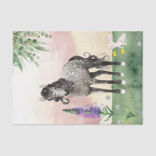  dapple Gray Horse in Meadow en Flowers Tissuepapier (Voorkant)