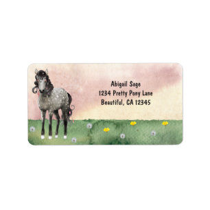 Dapple Gray Horse in Wildflower Meadow Address Etiket