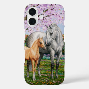 Dapple Gray Quarter Horse Mare Palomino Foal iPhone 16 Hoesje