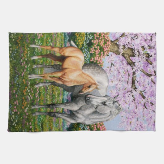 Dapple Gray Quarter Horse Mare Palomino Foal Theedoek (Horizontaal)