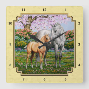Dapple Gray Quarter Horse Mare Palomino Foal Vierkante Klok