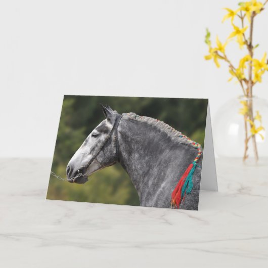 Dapple grey Percheron paardenverjaardag Kaart (Gele Bloem)