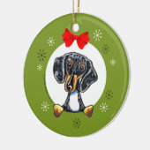 Dapple Tricolor Smooth Dachshund-kerstenclassic Keramisch Ornament (Links)