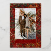 Dappled Forest Painted Changing Leaves Red Photo Folie Feestdagenkaart (Voorkant)