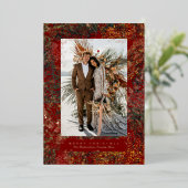 Dappled Forest Painted Changing Leaves Red Photo Folie Feestdagenkaart (Staand Voorkant)