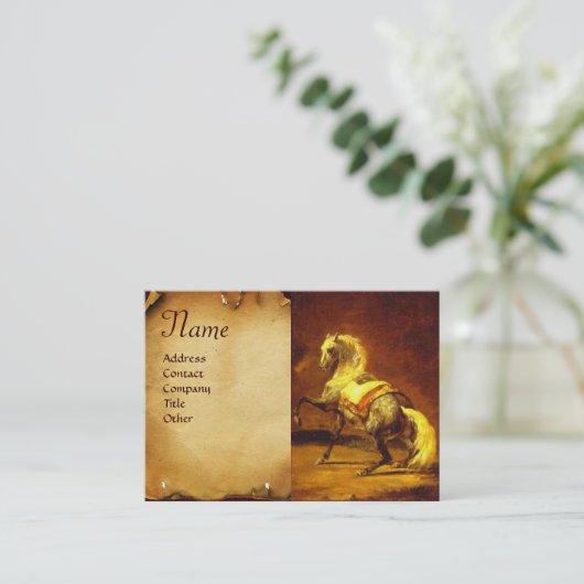 DAPPLED GRAY HORSE Parchment Monogram Visitekaartje (Staand voorkant)
