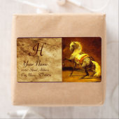 DAPPLED GRIJS PAARD MONOGRAM, bruin, goudgeel Etiket (Insitu)