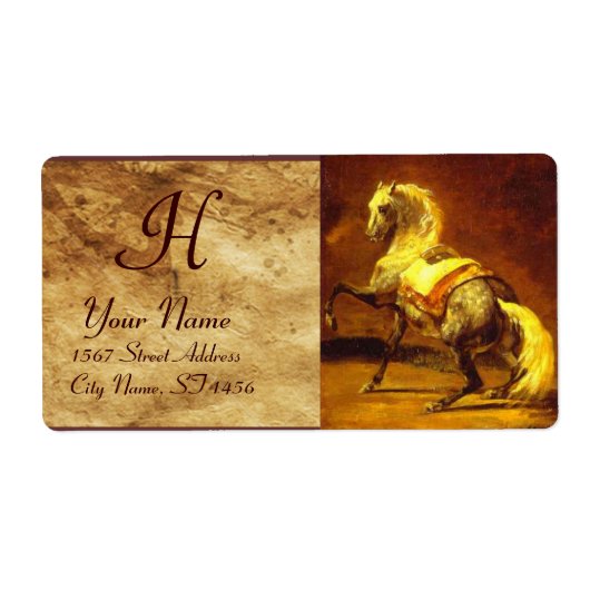 DAPPLED GRIJS PAARD MONOGRAM, bruin, goudgeel Etiket (Voorkant)