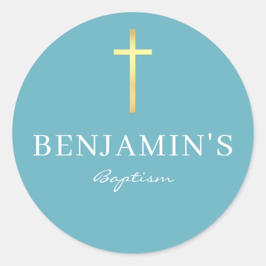 DAPTISME SEAL modern slank goud cross aqua hemelsb Ronde Sticker (Voorkant)