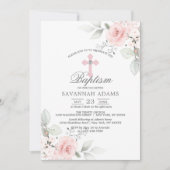 DAPTISME Waterverf Roze Rose Meisje Invitation Kaart (Voorkant)
