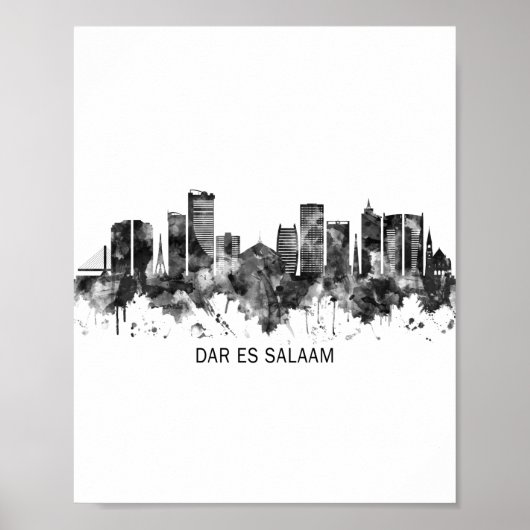 Dar es Salaam Tanzania Skyline BW Poster (Voorkant)