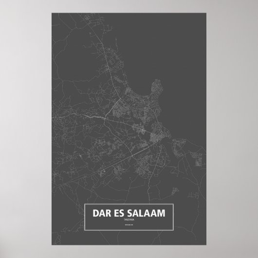 Dar es Salaam, Tanzania (wit op zwart) Poster (Voorkant)