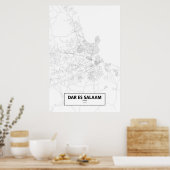 Dar es Salaam, Tanzania (zwart op wit) Poster (Keuken)