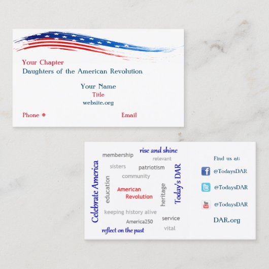 DAR Hoofdstuk Word Art Visitekaartje (Voorkant / Achterkant)