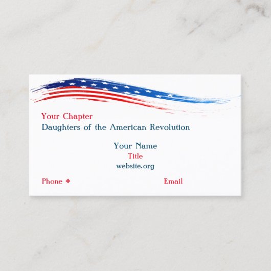 DAR Hoofdstuk Word Art Visitekaartje (Voorkant)