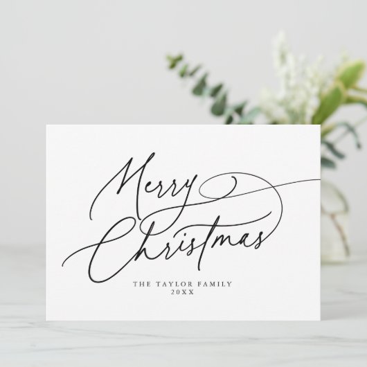 DARCY Black Elegant Familie  Vrolijk Kerstfeest Feestdagenkaart (Staand voorkant)